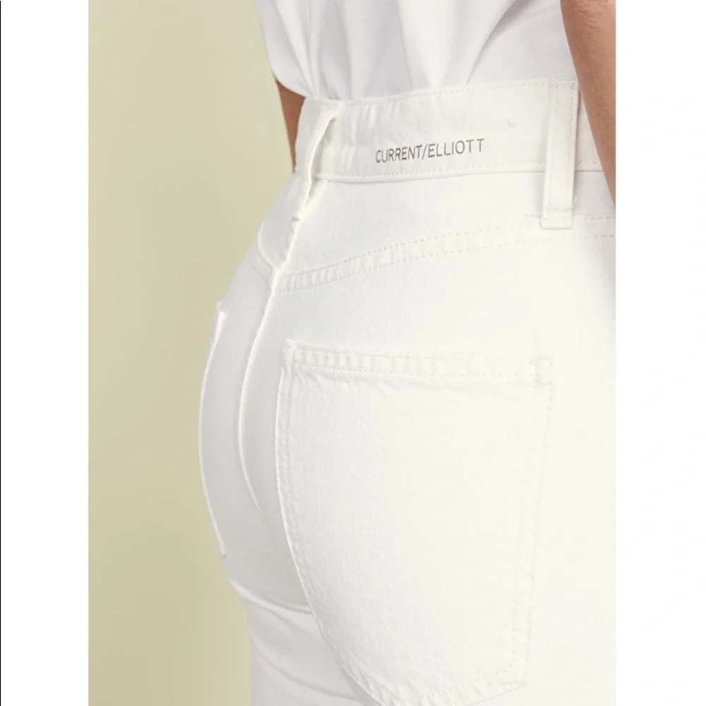 NWT Current/Elliott Straight Leg White Denim Jeans